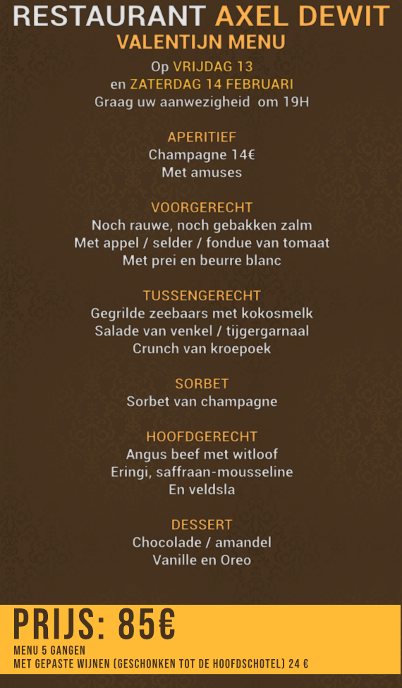 Valentijn menu flyer